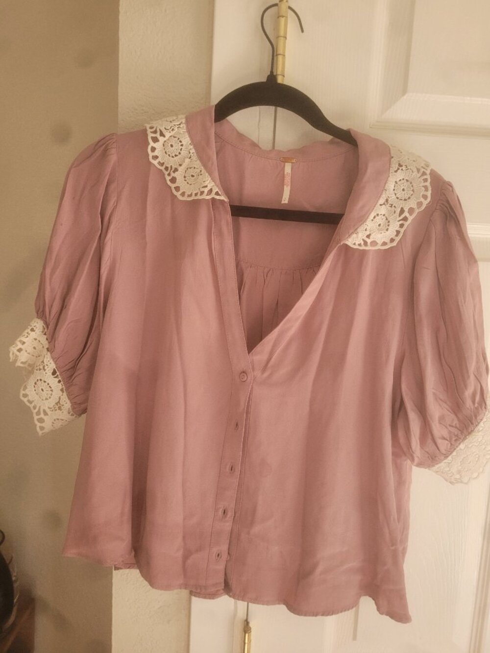 Free people blouse with peter pan lace collar